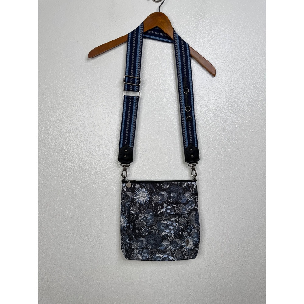 Sakroots Crossbody Bag Blue Sea Turtle Floral Print Coated Canvas Guitar Strap